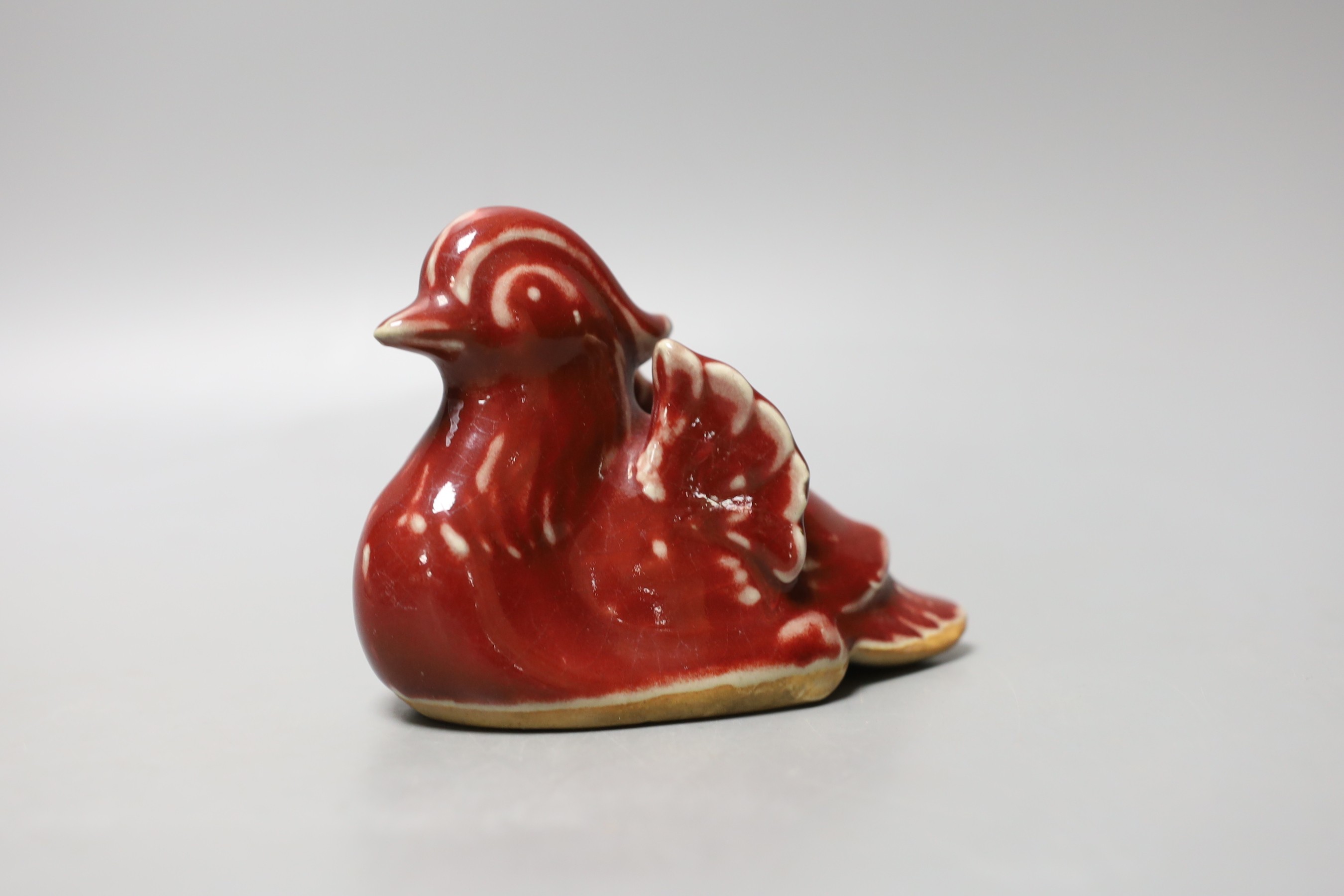 Three 19th century Chinese Canton decorated items and a sang-de-boeuf duck - tallest 10cm